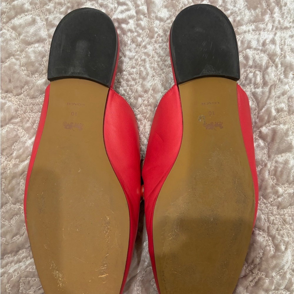 Coach Hot Pink Leather Chain-Trim Mule Loafers - Picture 3 of 3